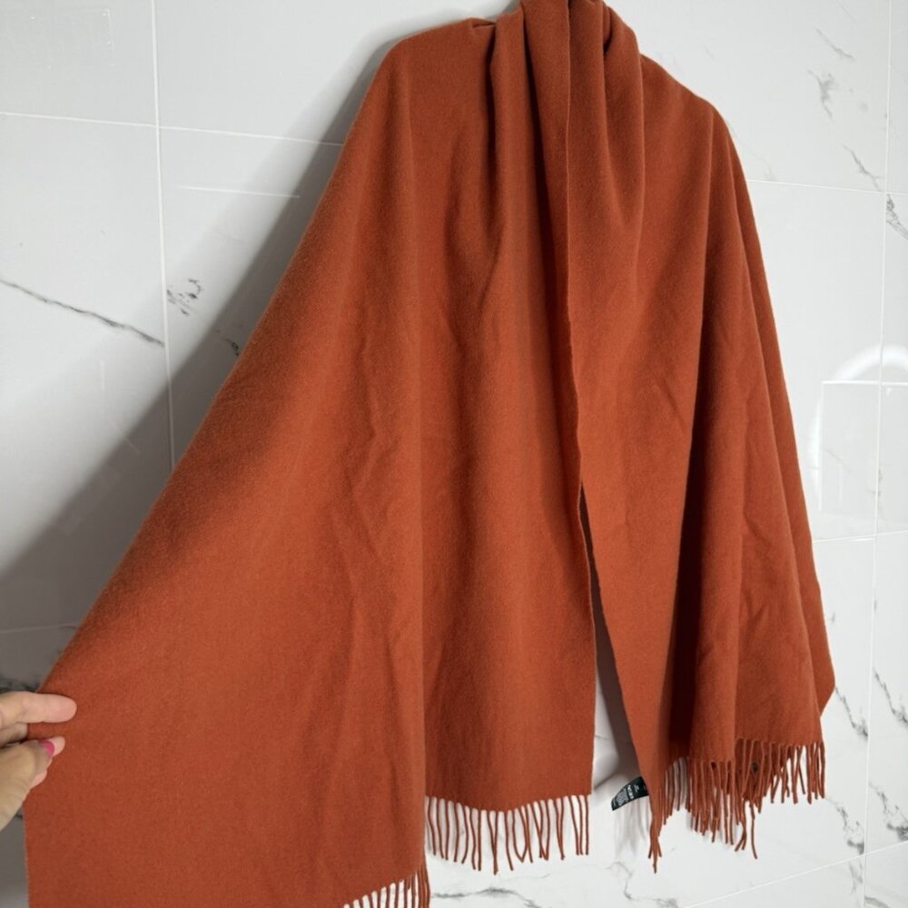 Aritzia Wilfred Tessuto 100% Wool Orange Oversized Blanket Scarf EUC Warm Cozy - Picture 1 of 8